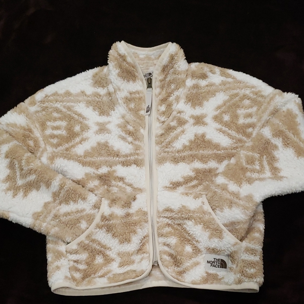 The North Face Kids' White and Tan Patterned Fleece Jacket